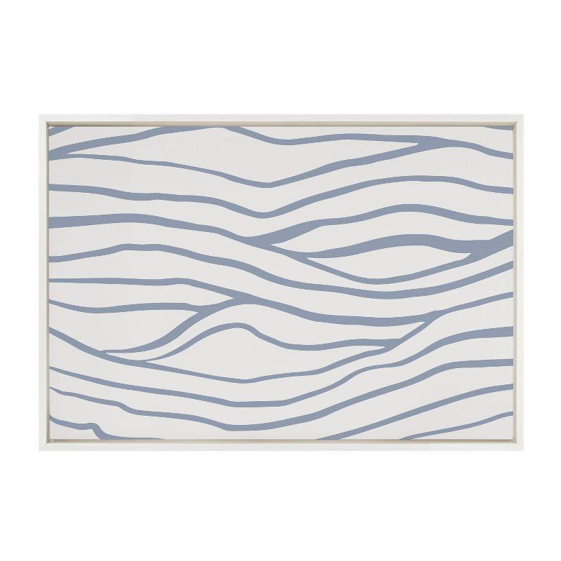 Simple Elegant Coastal Waves Abstract Framed Canvas Wall Art