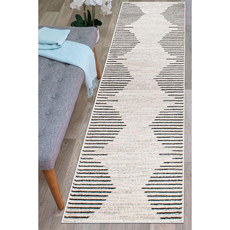 Cream and Beige Synthetic Stripe Runner Rug 2'x7'