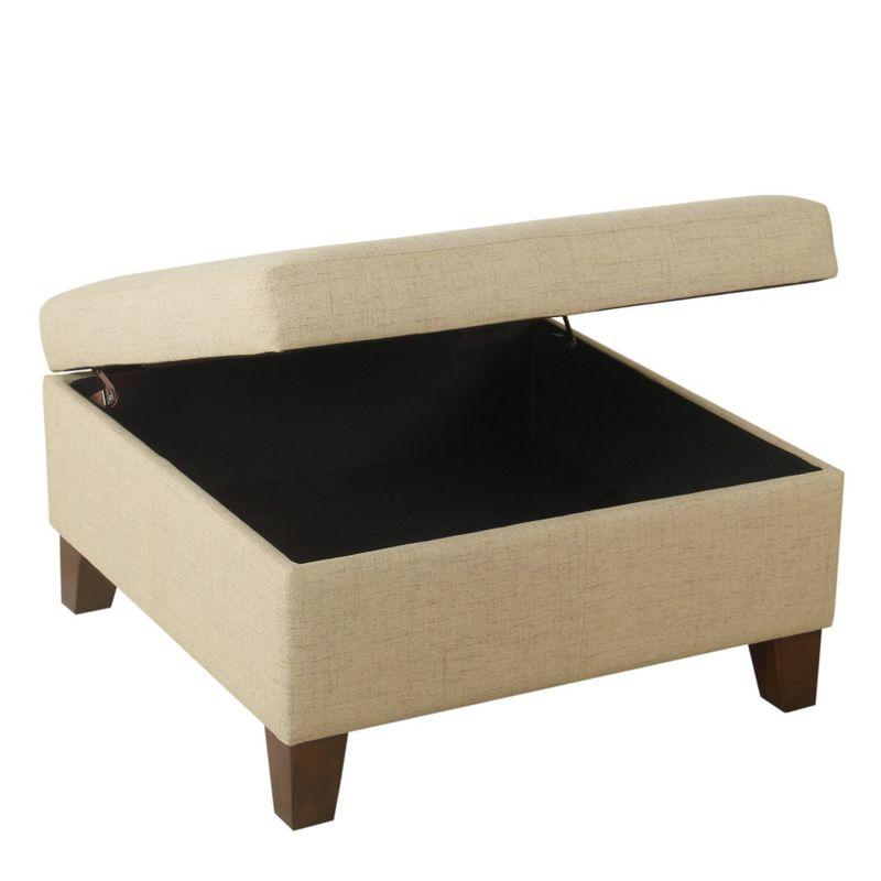 Luxury Large Square Storage Ottoman Tan - HomePop: Linen-Like Upholstery, Wood Legs, Hinged Lid