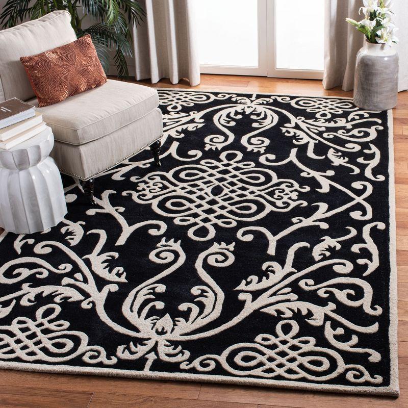 Handmade Black Wool and Viscose Tufted Rectangular Rug