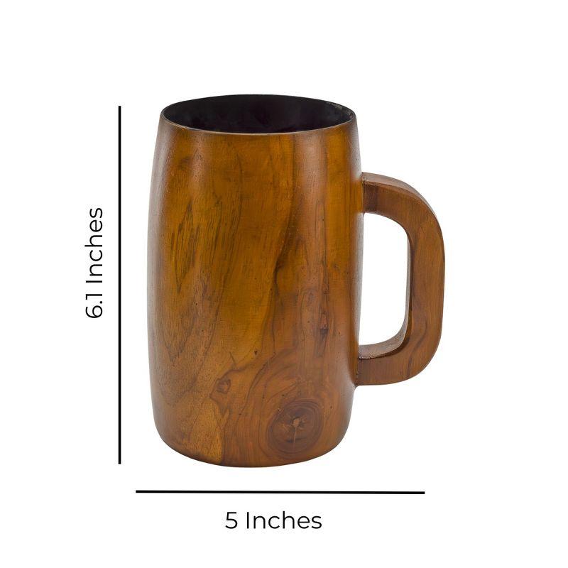 Darware Teak Wood Coffee Mugs, 2pc Set; Wooden Stein Retro 16 Fluid Ounce Cups