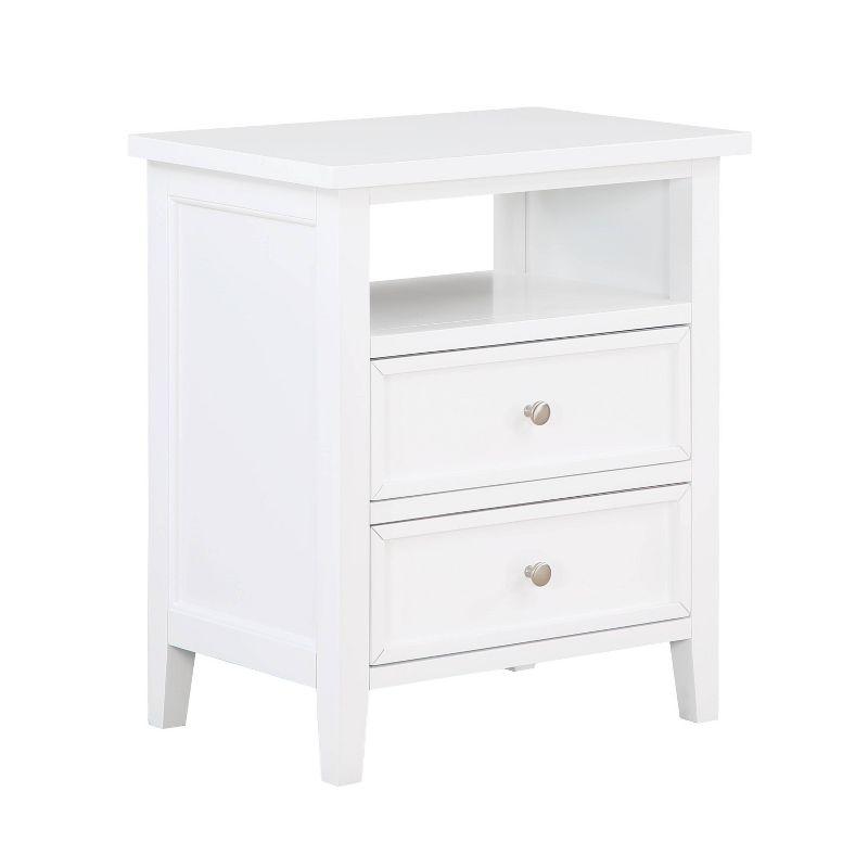 Comfort Pointe Walker Nightstand White: Poplar Wood, Nickel Knobs, Metal Ball Bearing Glides