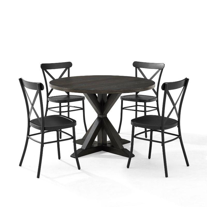 Hayden 5-Piece Round Dark Wood Dining Set with Black X-Back Chairs