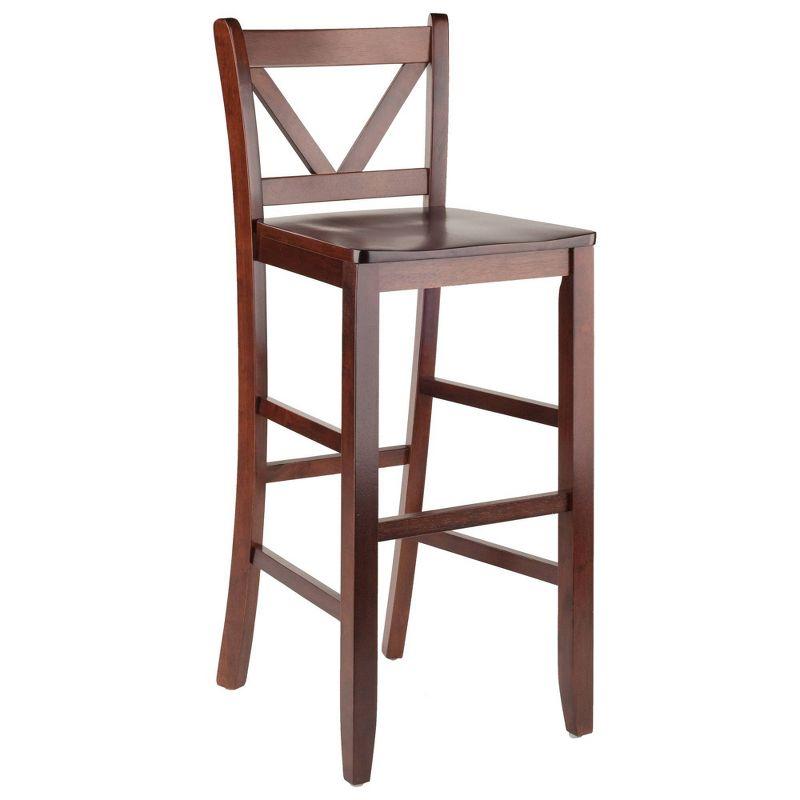 Set of 2 Victor V-Back 30" Barstool Wood/Walnut - Winsome: Solid Wood, High Back, Unupholstered