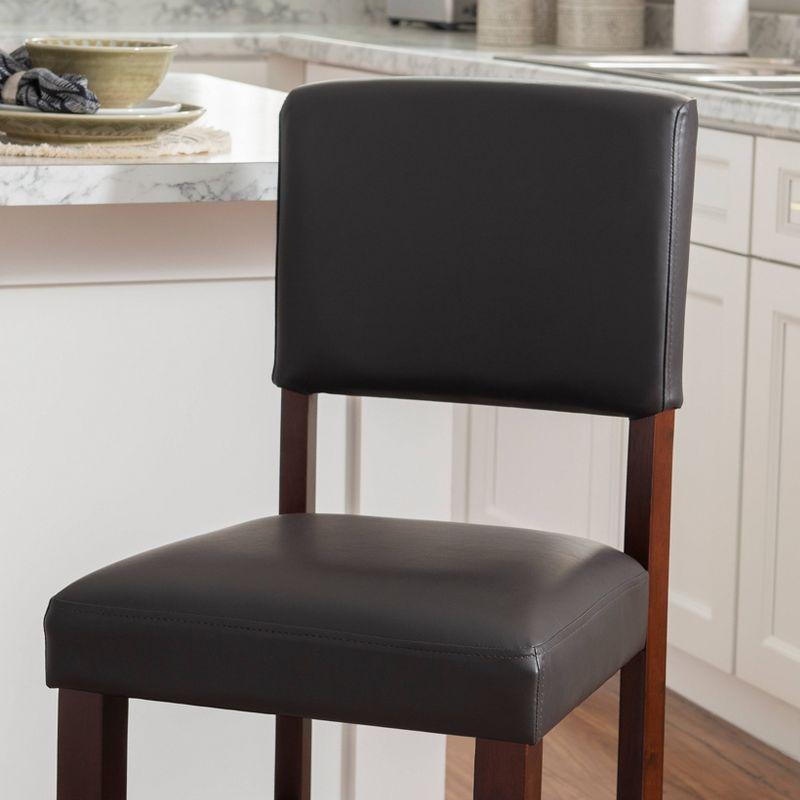 24" Monaco Padded Back Faux Leather Counter Height Barstool Hardwood/Brown - Linon: Espresso Finish, Rubberwood