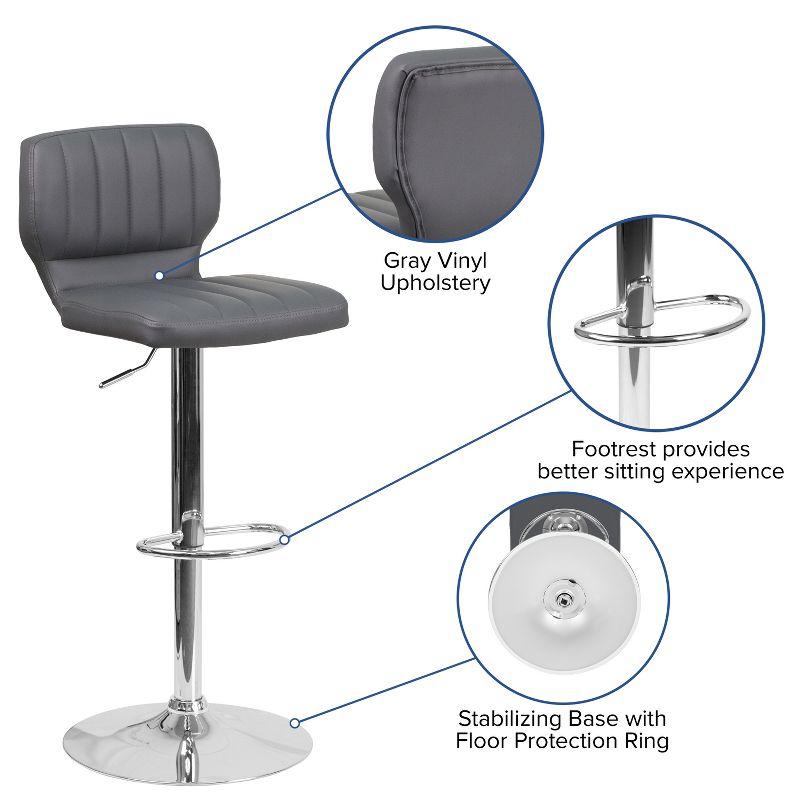 Elevate Gray Vinyl and Chrome Adjustable Swivel Barstool