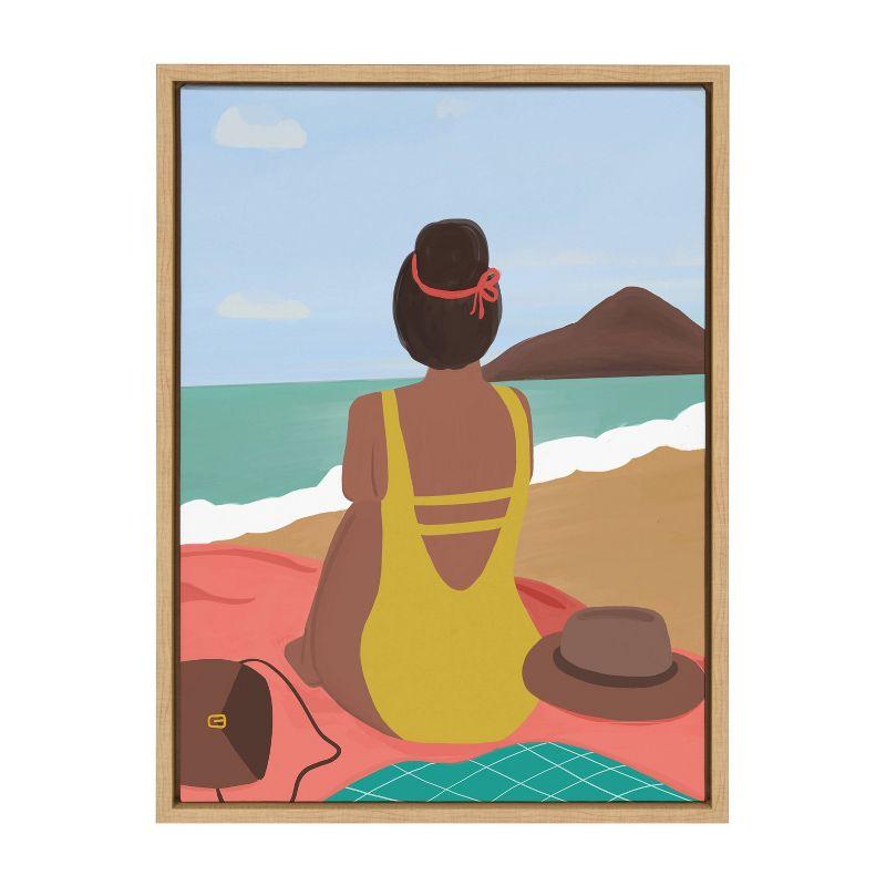 18" x 24" Sylvie Beach Solo Framed Canvas by Queenbe Monyei Natural - Kate & Laurel All Things Decor: Modern Vertical Wall Art