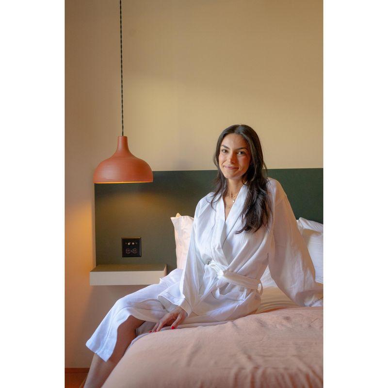 White Cotton Waffle-Textured Hotel Robe with Grey Piping