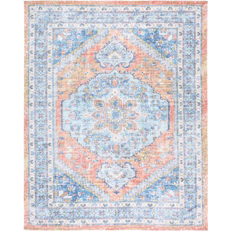 Bohemian Blue and Rust 59'' Hand Loomed Wool-Cotton Blend Rug