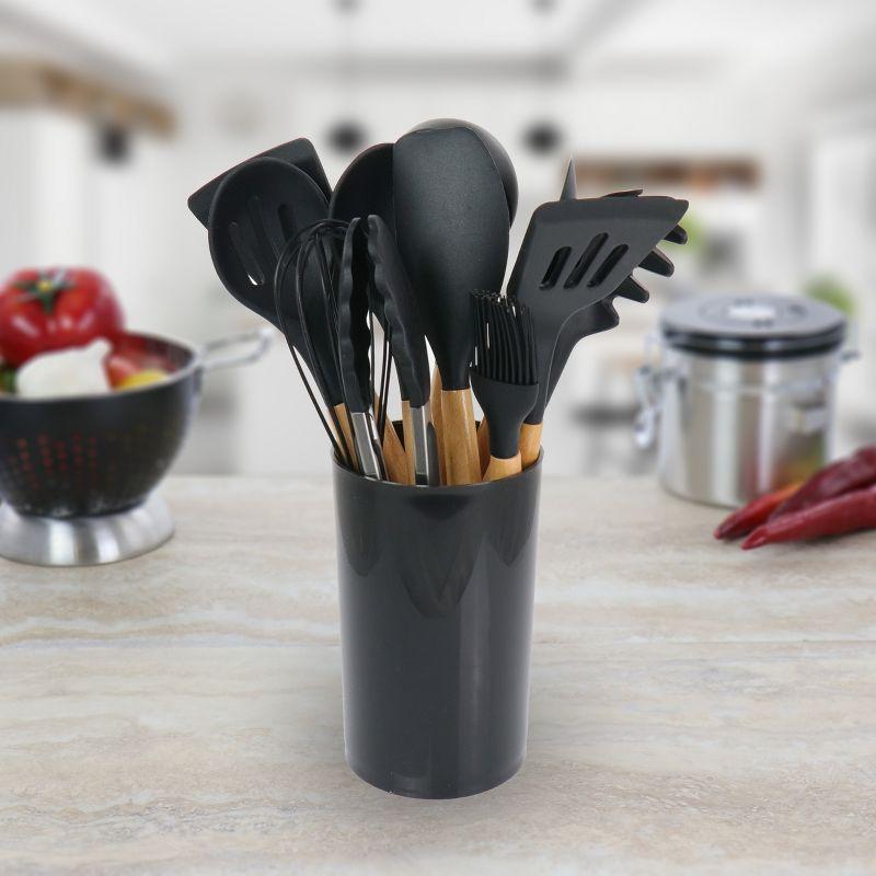 MegaChef 12 Piece Black Silicone and Wood Cooking Utensils Set