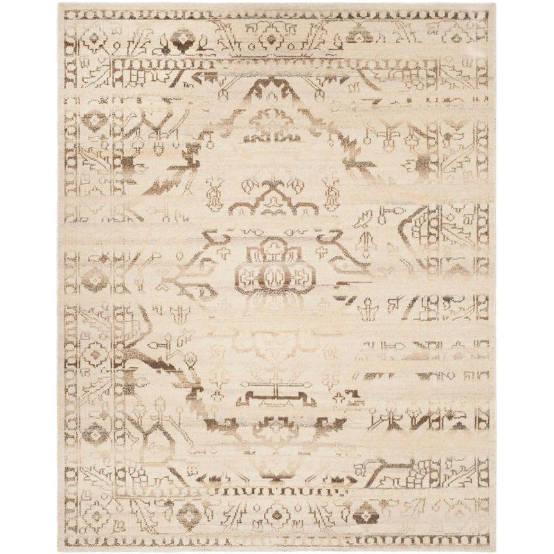 Elegant Hand-Knotted Natural Wool 9' x 12' Rectangular Area Rug