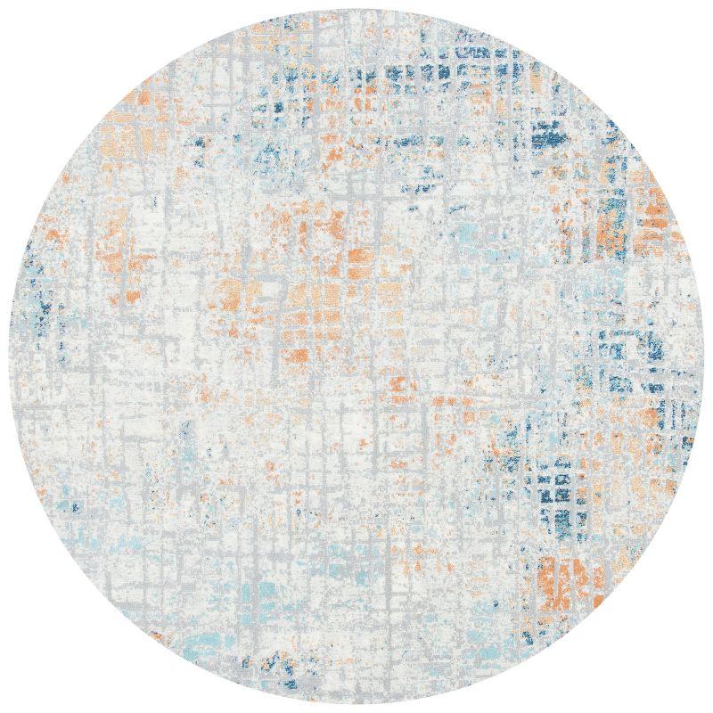 Aria Round Blue and Orange Synthetic Area Rug