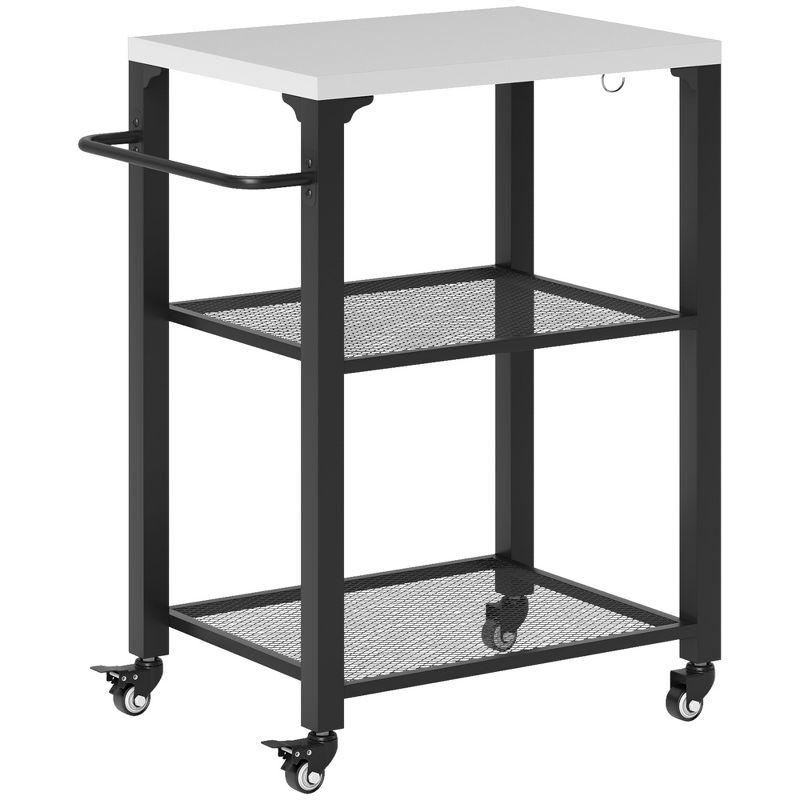 Outdoor Grill Cart Table with Foldable Side Table, Stainless Steel Tabletop, 37.8" x 18.1" Pizza Oven Table with Storage & Towel Rack, Hooks, Movable Food Prep Table on Wheels