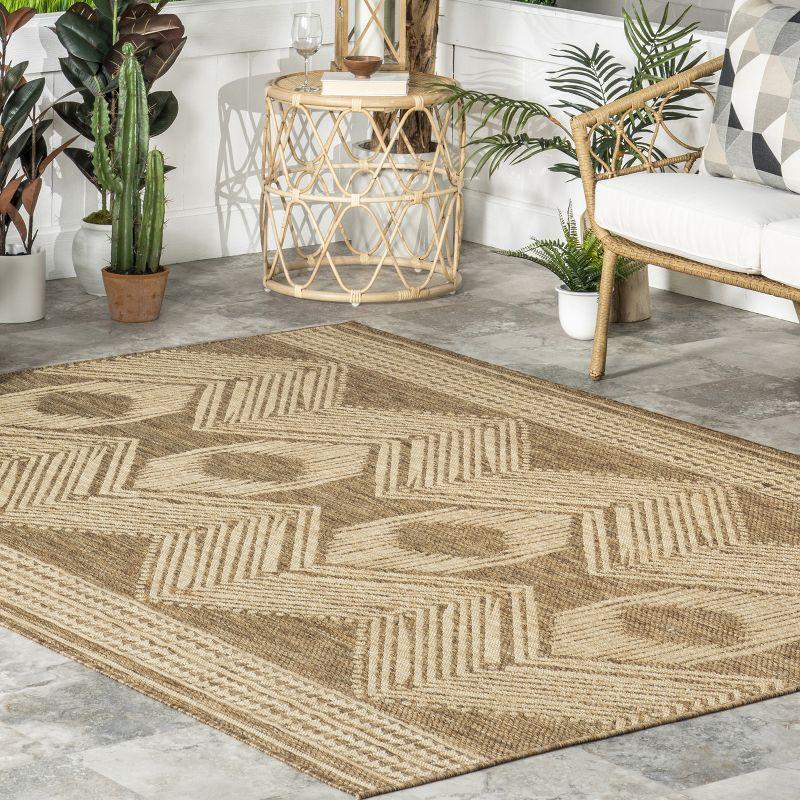 nuLOOM 10' x 12' Outdoor Geometric Area Rug, Stain Resistant, Weather Resistant, High Traffic, Patio, Balcony, Outside, Ranya Light Brown