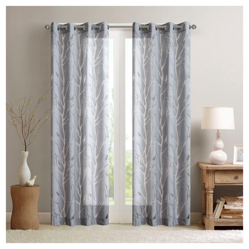 Madison Park Averil Grommet Top Sheer Bird on Branches Burnout Single Window Curtain