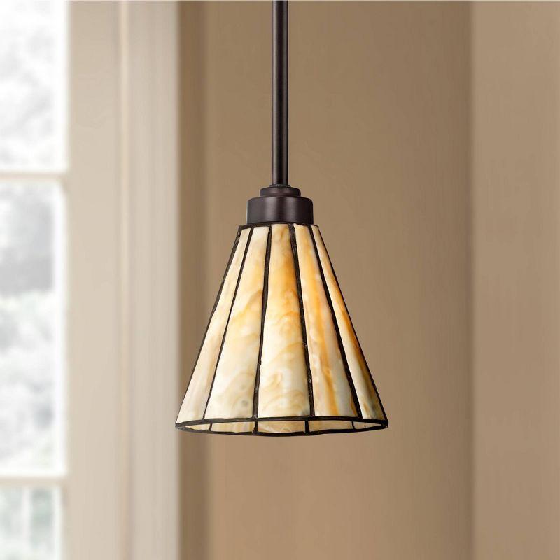 Robert Louis Tiffany Bronze Mini Pendant Light 7 1/2" Wide Rustic Honey Art Glass for Dining Room House Foyer Kitchen Island Entryway Bedroom Home