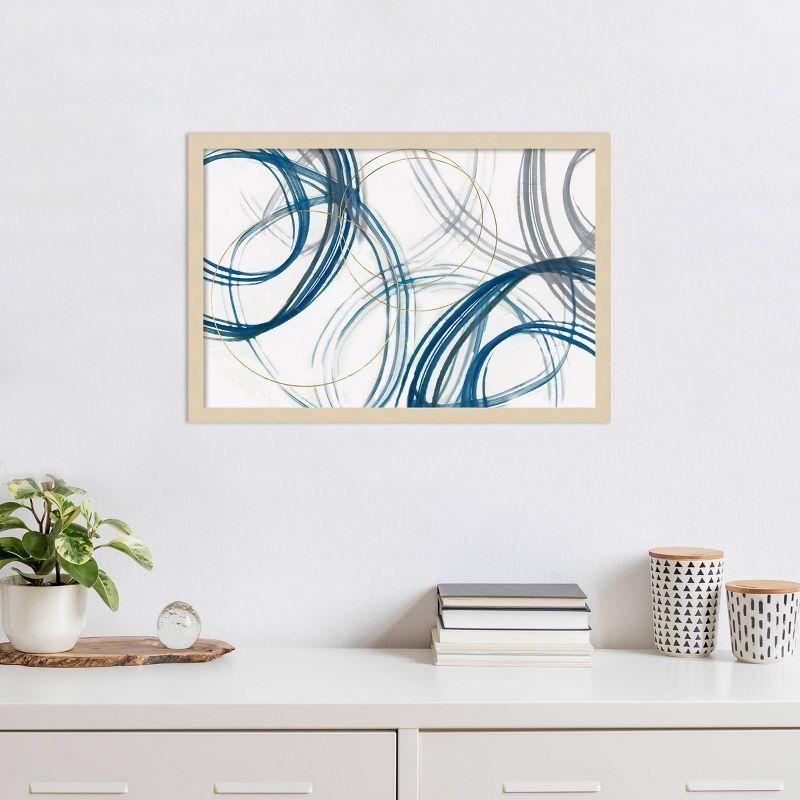 Cobalt Loops Abstract Graphic Art in Natural Wood Frame