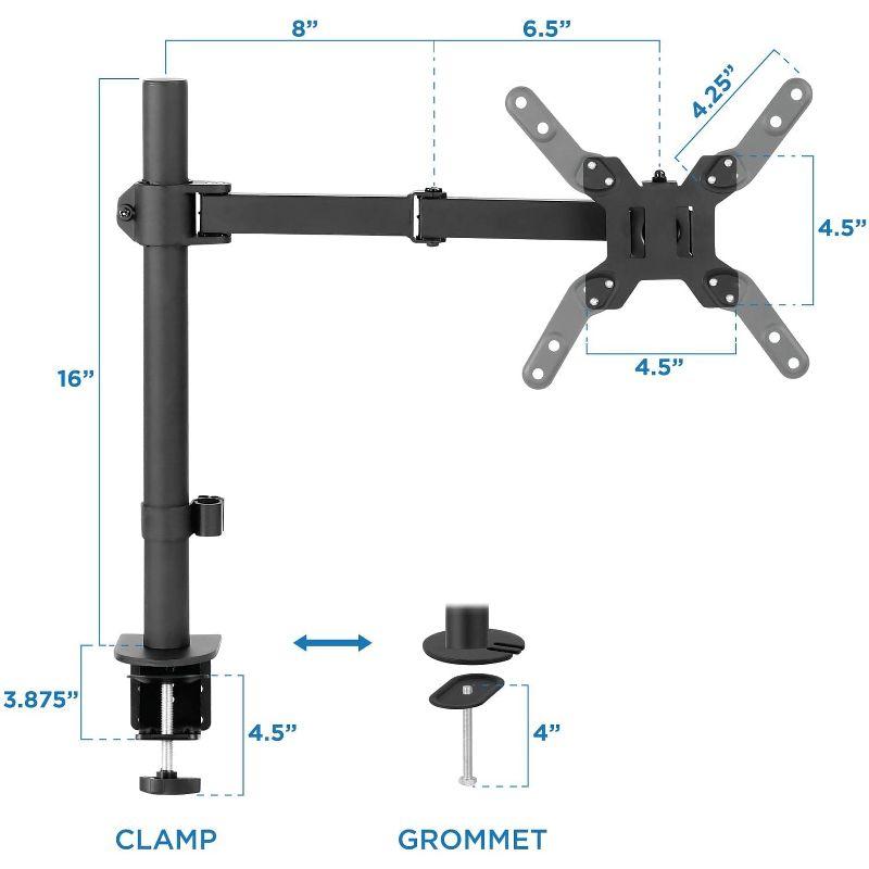 Black Adjustable Single Monitor Desk Mount with Full Motion Arm