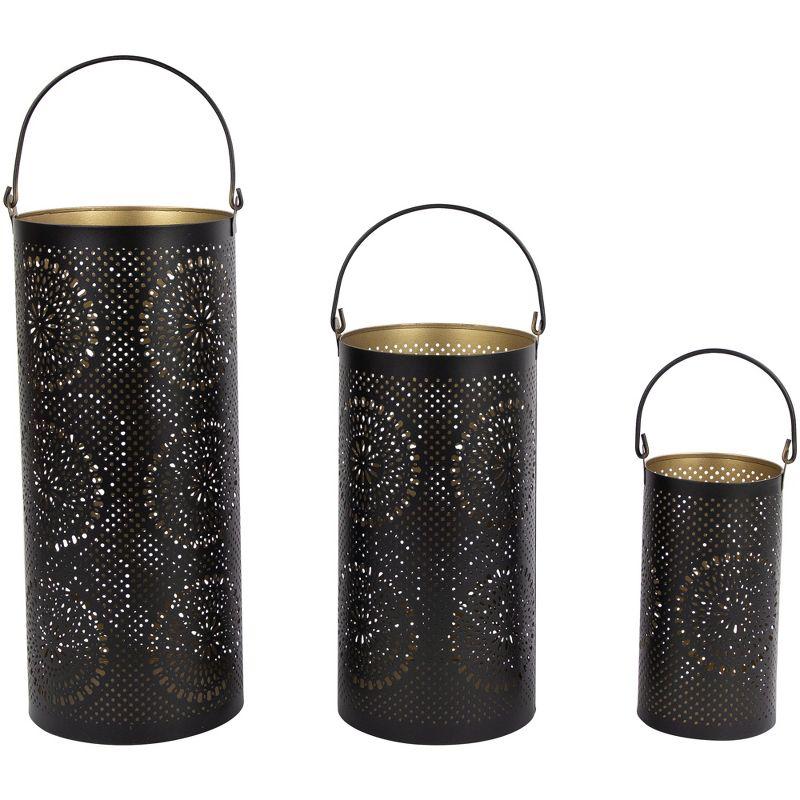 Dakota Fields Set of 3 Decorative Floral Cut-Out Pillar Candle Lanterns 12.5"