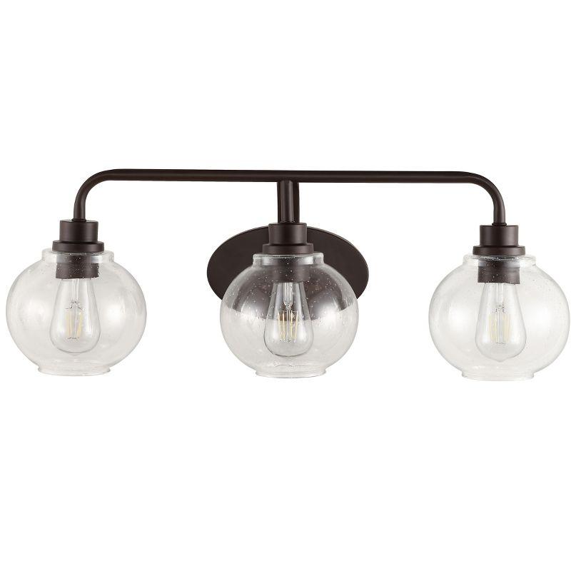 JONATHAN Y Sandrine 26.25" 3-Light Iron/Seeded Glass Cottage Rustic LED Vanity Light, Oil Rubbed Bronze