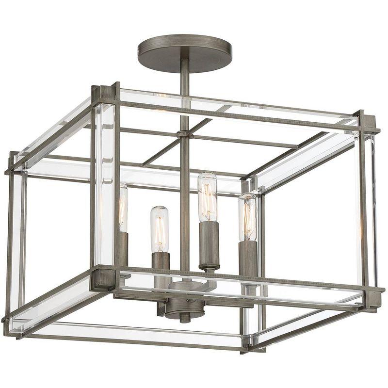 Minka Lavery Modern Ceiling Light Semi Flush Mount 4-Light Fixture 15" Nickel Steel Clear Acrylic for Bedroom Kitchen Living Room