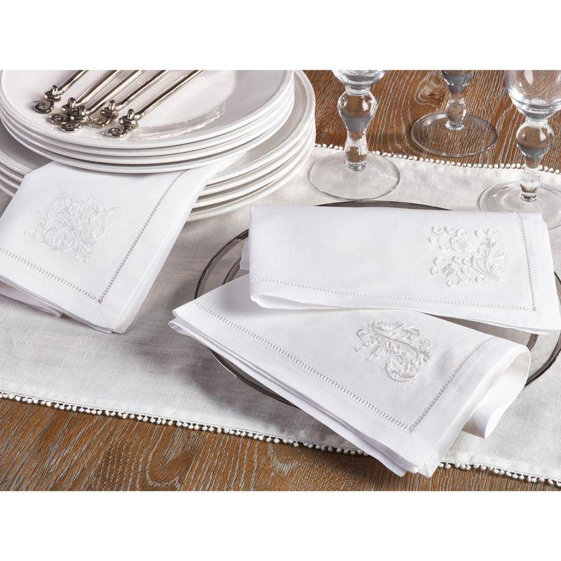 White Cotton Embroidered Vine Hemstitch Napkins, Set of 6