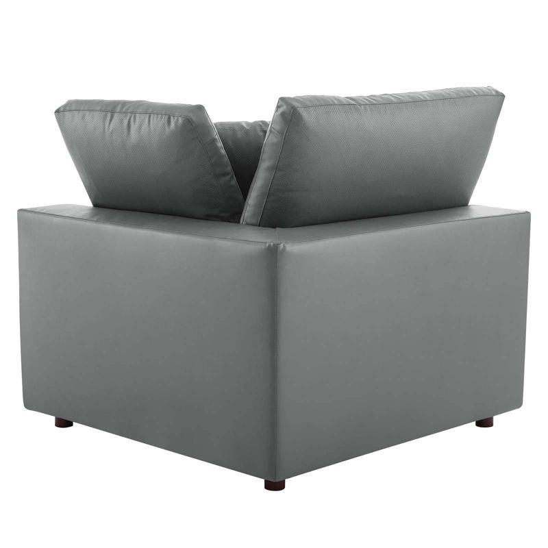 Gray Vegan Leather Overstuffed Corner Chair with Down Cushions