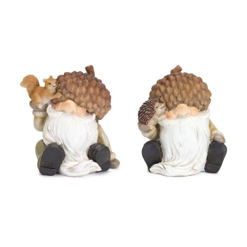 Set of 2 Acorn Hat Gnome Figurines with Squirrel and Hedgehog