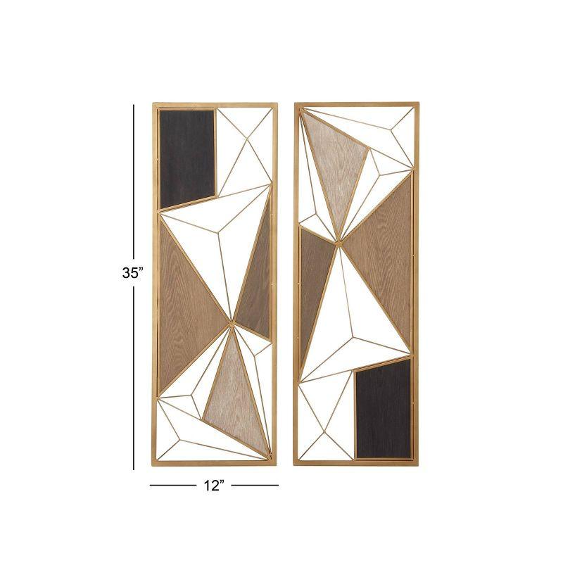 Metal Geometric Brown Wall Decor with Black and Gold Accents Set