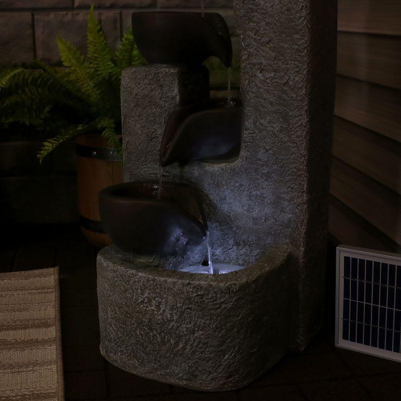 Sunnydaze Outdoor Polyresin Solar Powered Aged Tiered Vessels Water Fountain with Battery Backup - 29"