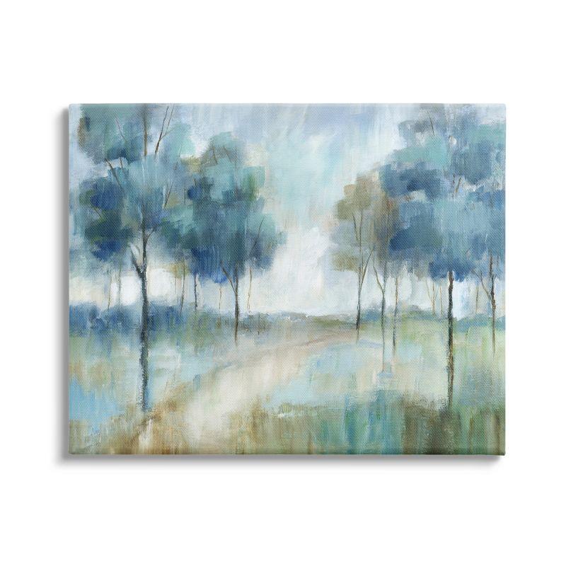 Abstract Blue Woodland Path Trees Canvas Wall Art