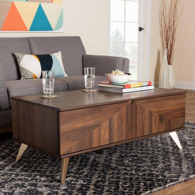 Walnut Brown Rectangular Wood Coffee Table with Storage