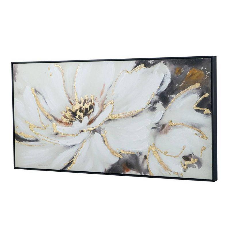 A&B Home Blooming Floral Framed Hand-Painted Wall Art - 24.5"W X 48"H X 2“L - Black Frame - Cream/Gray