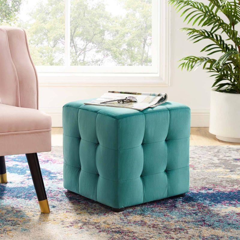 Contour Cube Velvet Ottoman Teal - Modway: Modern Square Footstool, No Assembly, Wood Frame