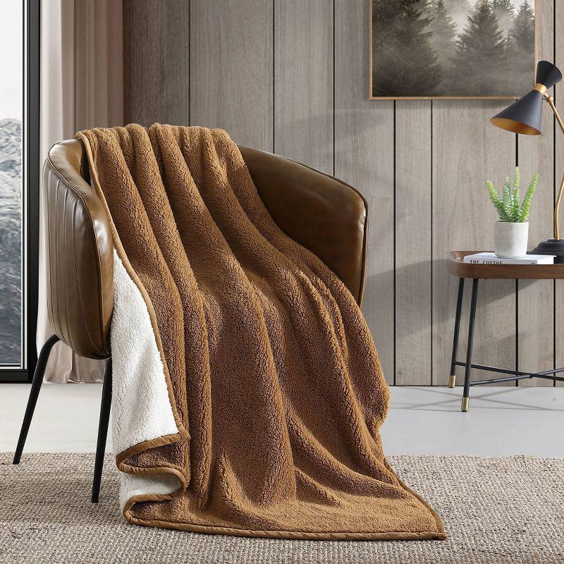 Eddie Bauer Solid Bi Colored Plush Sherpa Throw Blanket