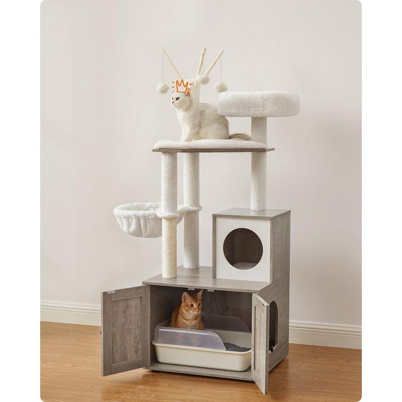 Feandrea WoodyWonders Cat Tree with Litter Box Enclosure, 2-in-1 Modern Tower, Furniture Hidden, Cat Condo with Scratching Posts Greige