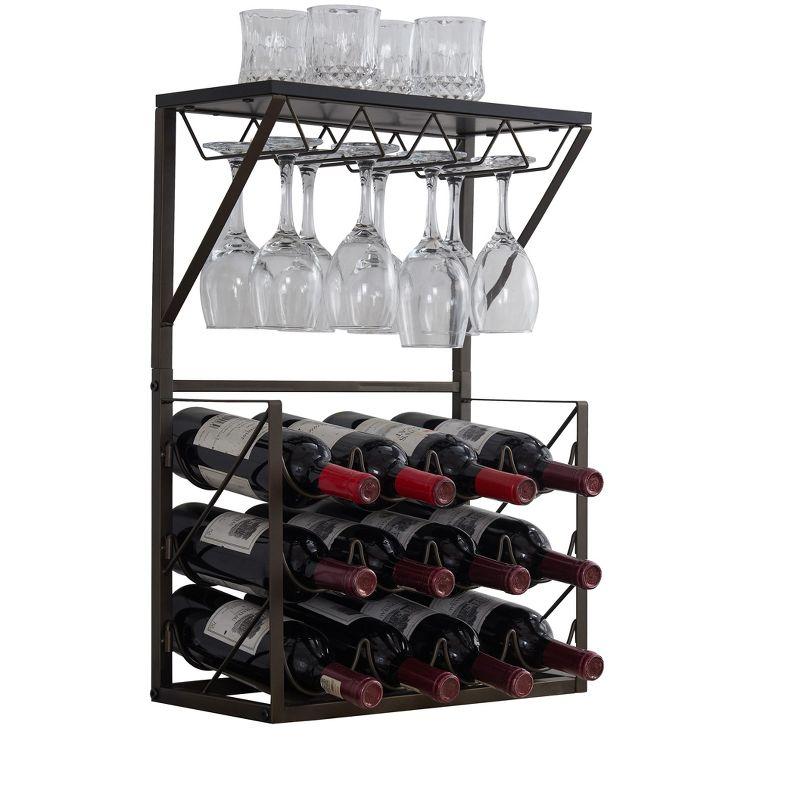 Kings Brand Furniture - 12 Bottles Countertop Wine Rack Stand with Glass Holder, Wine Storage Cabinet Shelf, Pewter/Marble