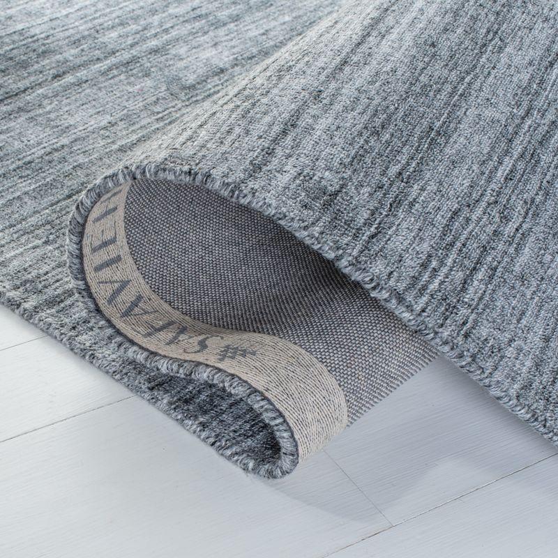 Gray Hand-Knotted Wool and Viscose Runner Rug