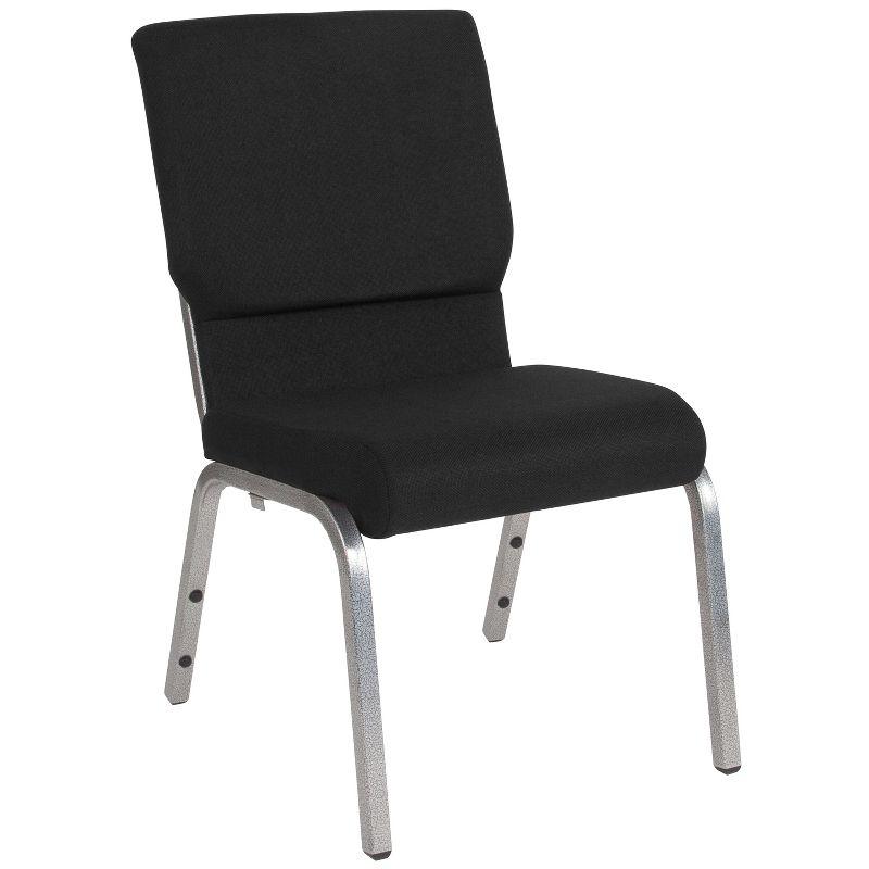 Emma and Oliver 18.5"W Stacking Church Chair in Black Fabric - Silver Vein Frame