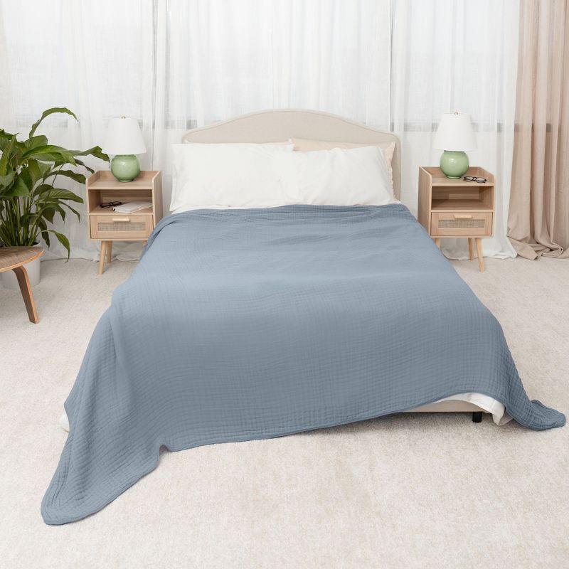 Muslin Blanket for Adults, Extra Large Queen 90" x 90" By Comfy Cubs - Pacific Blue
