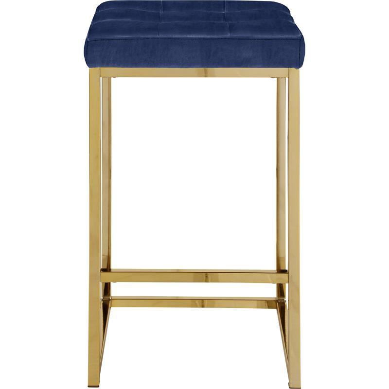 Meridian Furniture Nicola 26.5"H Velvet Counter Stool in Navy (Set of 2)