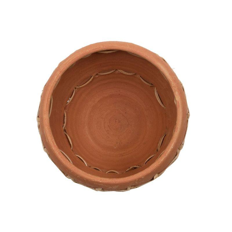 Natural Terracotta and Woven Rattan Planter, 7.25"