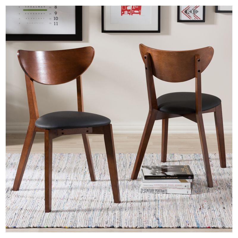 Set of 2 Black Faux Leather Walnut Dining Chairs