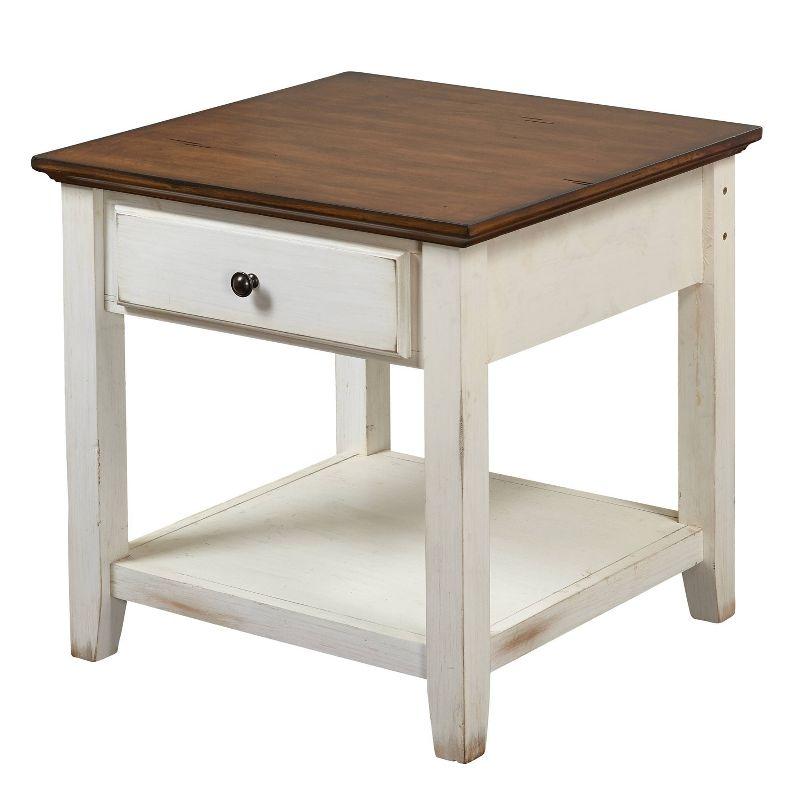 Charleston End Table Off White/Chestnut - Buylateral: Mid-Century Modern Design, Drawer & Fixed Shelf