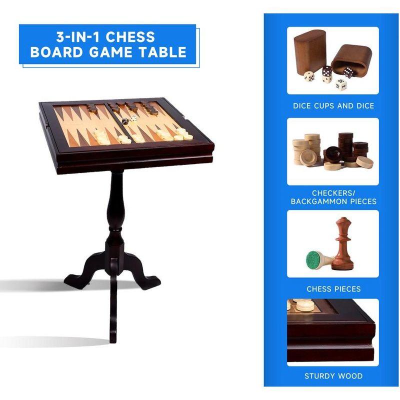 GSE Wooden 3-in-1 Chess Checkers Backgammon Table, Chess Checkers Backgammon Combo Game Set