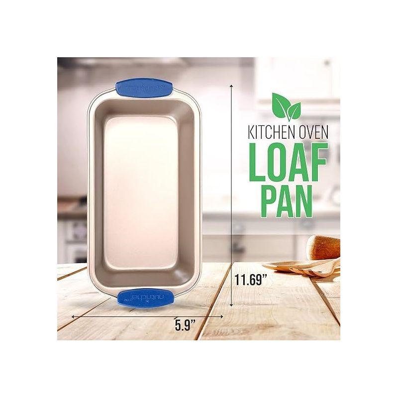 NutriChef Non-Stick Loaf Pan - Deluxe Nonstick Gold Coating Inside and Outside with Blue Silicone Handles