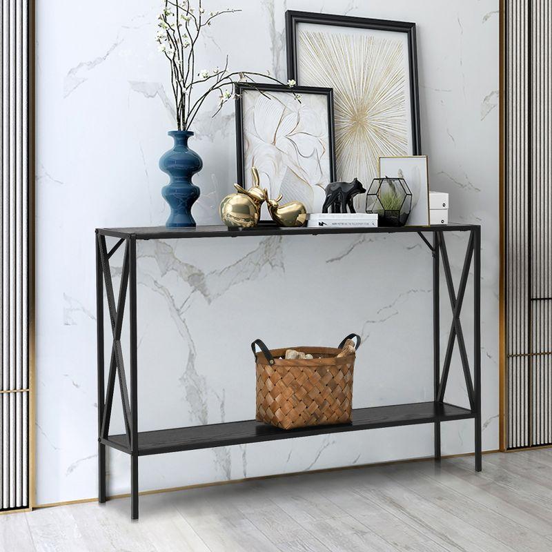 Costway 2 Tier Console Table Narrow Accent Side Entryway Table Metal Frame Black