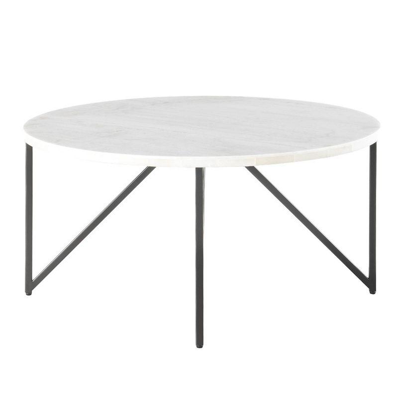 Kinsler Chic White Marble & Black Metal Coffee and End Table Set