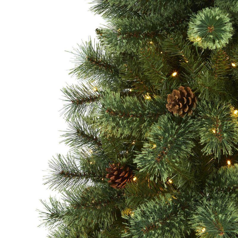 Nearly Natural Pre-Lit LED White Mountain Pine Artificial Christmas Tree with Pinecones Clear Lights