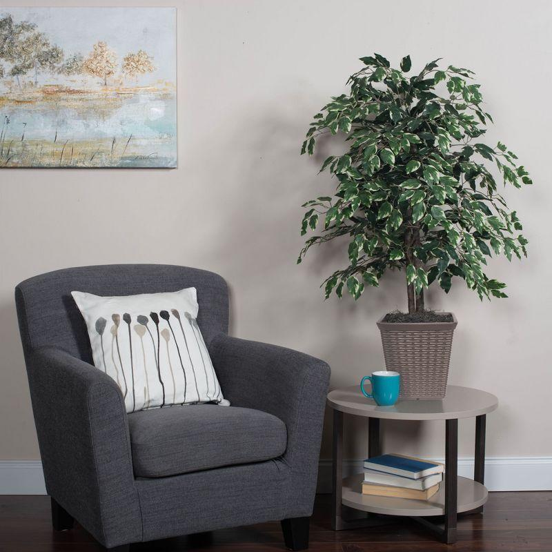 Vickerman 4' Artificial Variegated Ficus Bush, Rattan Basket In a 9"Lx9"Wx9.5"H base.